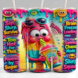Sommarbarnmuggspapper • Roliga slurpcitat PNG • 20oz smal sublimeringsdesign • Ljus tecknad sommarbränsle, omedelbar digital nedladdning