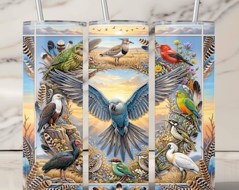 Majestic Bird Species Tumbler Wrap, 20oz Skinny Tumbler Sublimation Design, Exotic Wildlife PNG, Rare Birds Nature Lover Digital Download
