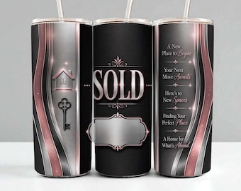 Sublimatieprint voor drinkbeker • Ontwerp 'Verkocht' voor makelaar • Sleutelwrap voor makelaar • Afsluitingscadeau 20oz Skinny digitale download