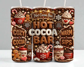 Christmas Tumbler Wrap PNG, 20oz Skinny Sublimation Design, Hot Cocoa Bar Winter Mug Wrap, Holiday Kitchen Printable, Instant Download