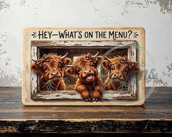 Highland Baby Cow Cutting Board PNG • Funny Farmhouse Kitchen Sign • Rustic Country Decor • Cow Sublimation Design