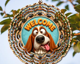 Welkomstwindmolen met hondje - Sublimatieontwerp PNG • Schattige puppy tuindecoratie • Windmolen printbaar in 300 DPI • Digitale download