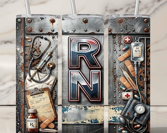 Nurse RN Industrial Steampunk Tumbler Wrap – Easy to Personalize Gritty Medical Design for Registered Nurses
