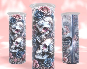 Eternal Love Tumbler Wrap PNG | 20oz Skinny Sublimation Design | Gothic Romantic Skulls & Roses | High‑Res Straight Wrap