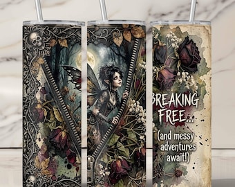 Gothic Dark Fairy Moon Zipper Tumbler Wrap Sublimation Design Digital Download For Twenty Ounce Skinny
