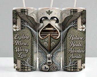 Cottage Life Tumbler Sublimation Digital Download • Canoe Nature Zipper Heart Birds Wrap • Rustic Lake Adventure 20oz Skinny PNG