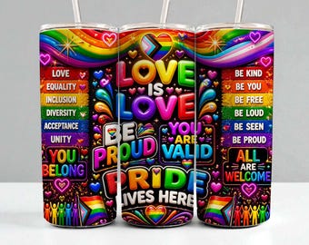 Pride Tumbler Wrap PNG 20 Ounce Tumbler Design Rainbow Love Is Love Sublimation
