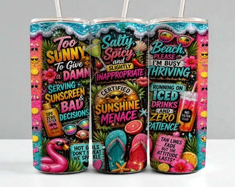 Beach Quote Tumbler Wrap | Digital Download Sublimation Tumbler Design | Funny Summer Beach PNG | Vibrant Tropical Tumbler Wrap