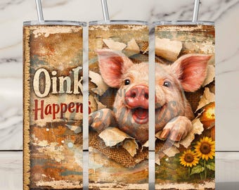Grappige varkensbekerwikkel PNG Oink Happens, Boerderij Zonnebloem 20oz Smalle Sublimatie Digitale Ontwerp Wikkel PNG