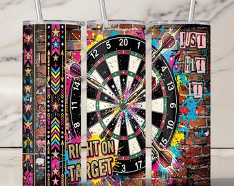 Dartboard drinkbekerhoes PNG voor smalle drinkbekers van 20 oz - Neon graffiti sportkunst - Bullseye darts - Urban streetstyle digitale download