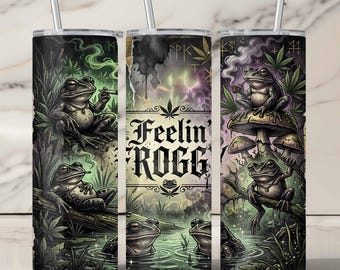 Froggy Tumbler Wrap PNG, 20oz Skinny Tumbler Sublimation Design, Edgy Frog Smoking Art, Funny Toad Water Lily Pond, Digital Download
