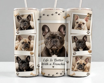 Frenchie Tumbler Wrap Sublimation PNG • 20oz Skinny Tumbler Design • French Bulldog Digital Download • Dog Mom Wrap Png • instant download