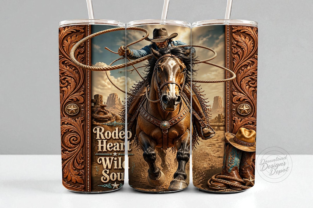 Western Cowboy Tumbler Wrap PNG • Rodeo Horse Sublimation Design • 20oz ...