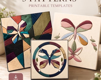 Paquete de 3 patrones de Kinusaiga de mariposa para principiantes, patrones imprimibles de Kinusaiga, arte de mosaico de tela sin costuras, descarga digital en PDF y PNG.