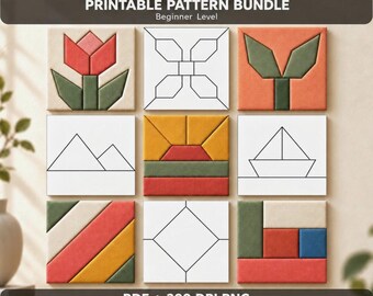 Patrones Kinusaiga 9 Paquete de patrones Kinusaiga imprimibles para principiantes, plantilla Kinusaiga geométrica sin costuras Arte japonés PNG PDF Descarga digital