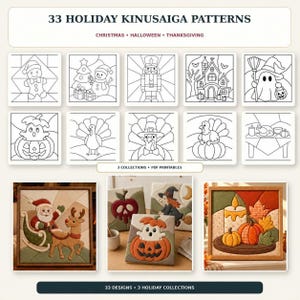 Kinusaiga-Musterpaket für die Feiertage, 33 Kinusaiga-Mustervorlagen, Textilkunst ohne Nähen, PDF-Download