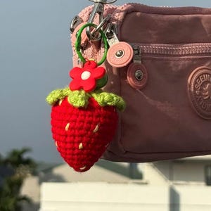 Handmade Crochet Strawberry Keychain, Mini Fruit Bag Charm, Cute Kawaii Gift, Crochet Strawberry Accessory, Unique Gift for Her