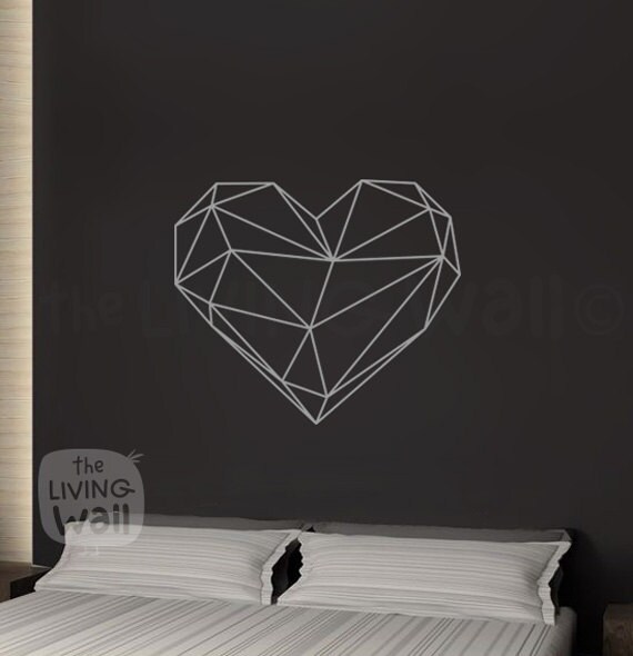 geometric heart wall decal decor bedroom heart vinyl wall | etsy