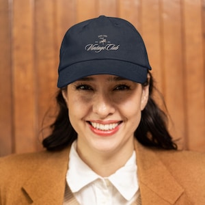 Vintage Club Organic Baseball Cap | Deep Navy Blue or Classy Black Embroidered Cap | Adjustable Strap | Unisex | Gift for Him & Her