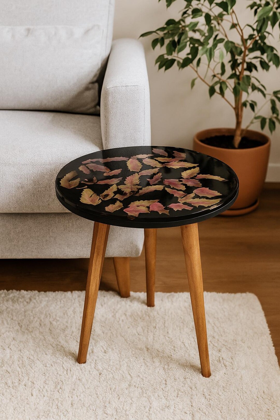 Black Epoxy Resin Side Table – Handmade Wood Accent Table - Etsy