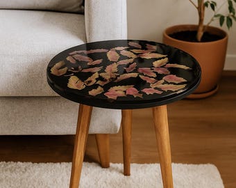Zwarte bijzettafel epoxyhars – handgemaakte houten accenttafel