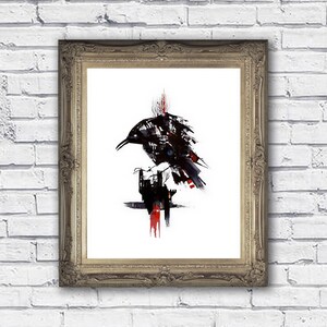 The Enchanted Crow - Gothic Fairytale Black and Red Print from Original Ink drawing A4 / 8.3 x 11.7&quot;