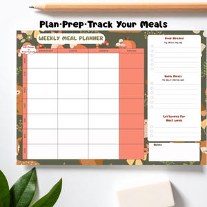 Weekly Meal Planner A4 – Woodland Kitchen Notepad with Magnet Leftovers Quick Meal Section