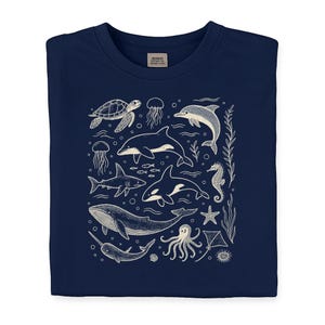 Sea Life Vintage 90s Style Orca Shirt, Graphic Gildan 64000 Shark Tee, Dolphin T-shirt, Whale Top, Sardine Clothing