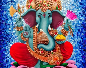 Lord Ganesha Framed Art Print: Original Painting, Ganesh Wall Art, Hindu Elephant God