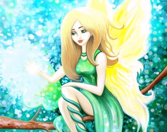 Green Fairy Postcard - Fantasy Art