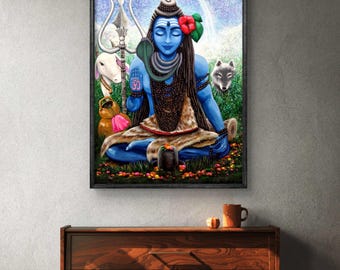 シヴァ…ビンテージスタイルのインドのヒンドゥー教の信仰のポスター