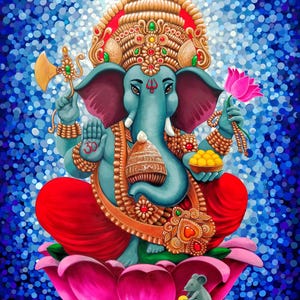 Lord Ganesha - Originalgemälde, lebendiger Kunstdruck auf hochwertigem mattem Papier
