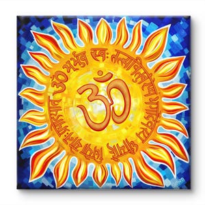 Om Gayatri Mantra - Original Painting, Vibrant Art Print on Stretched Canvas