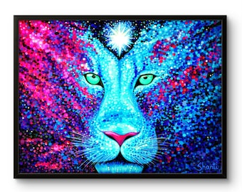 Kosmischer Löwe Kunstdruck: Lebendige Galaxie Malerei, Leo Astrologie Wanddekor
