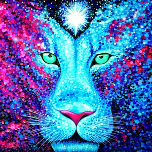 Cosmic Lion - Original Painting, Vibrant Art Print on Premium Matte Paper