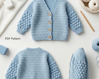 Eenvoudig haakpatroon voor een babyvestje (PDF), babyvestje met bobbelmouwen, babyvestje met halslijn, eenvoudig gehaakt babyjasje, geschikt voor beginners