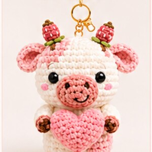 Strawberry Milk Cow Heart Keychain Crochet Pattern | Amigurumi Cow Pattern PDF Digital Download | Cute Animal Keychain Pattern
