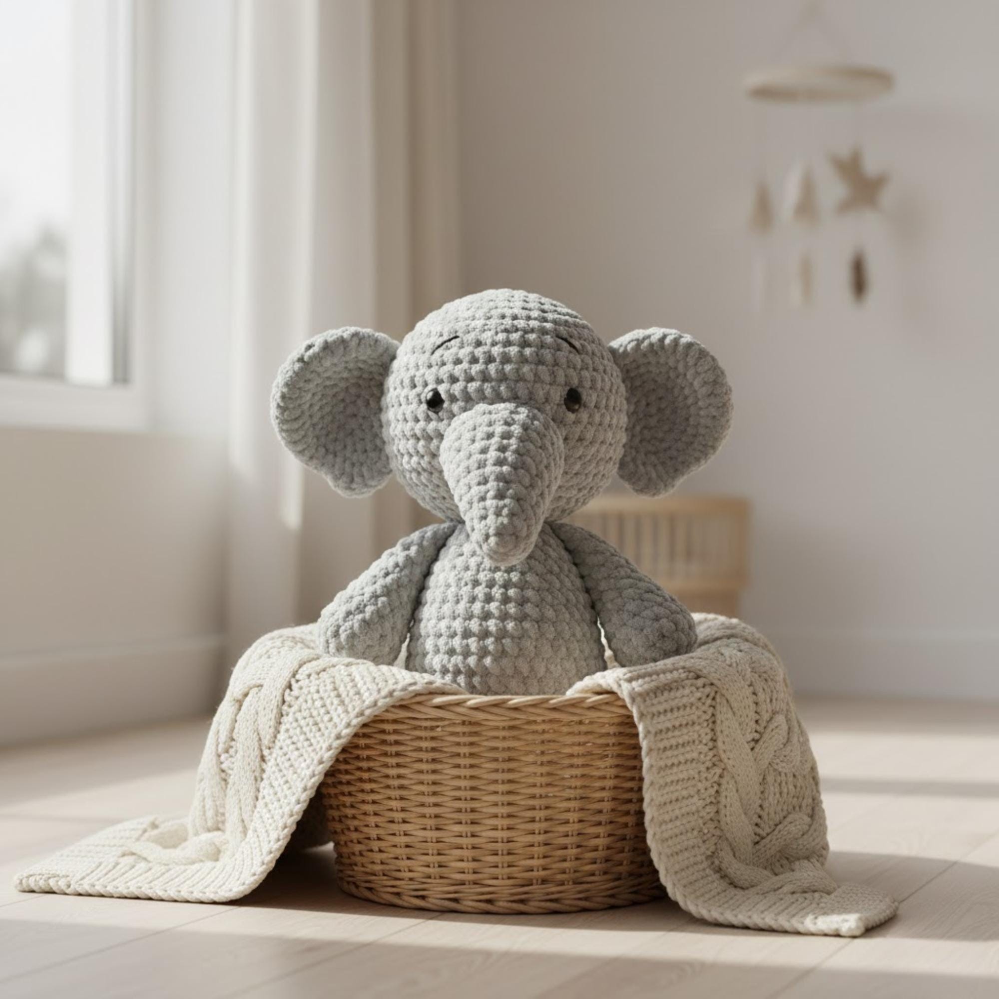 30 Elephant Crochet Patterns for Amigurumi, Plushies, Loveys, and Nursery Decor 26 Plush Chenille Elephant Crochet Pattern PDF