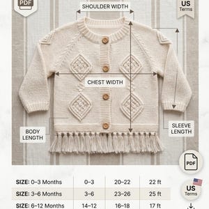 Macrame Baby Cardigan Knitting Pattern PDF, Knitting Pattern, Baby Sweater Pattern, Boho Baby Cardigan, Instant Download, US Terms