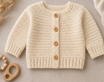 Baby Crochet Cardigan Pattern PDF, Easy Baby Sweater Crochet Pattern, Top Down Seamless Baby Cardigan, Newborn Baby Jacket Pattern