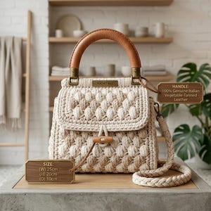 Easy Crochet Bag Pattern, Luxury Satchel Bag Tutorial, 3D Puff Stitch Handbag PDF, Braided Cotton Cord Purse, Digital Download