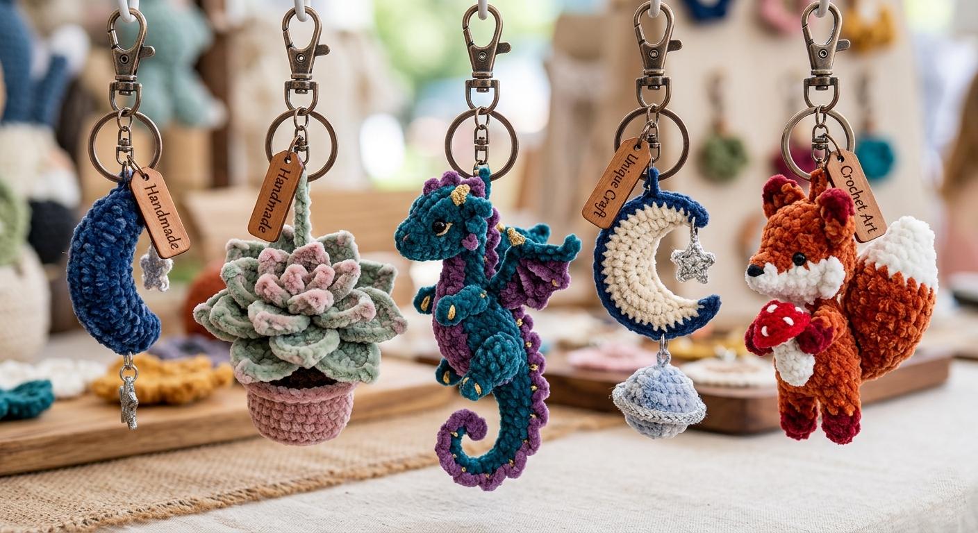 30 Chenille Yarn Crochet Patterns for Soft Plushies, Cozy Decor, and Cute Gifts 10 No-Sew Chenille Keychain Pattern Bundle