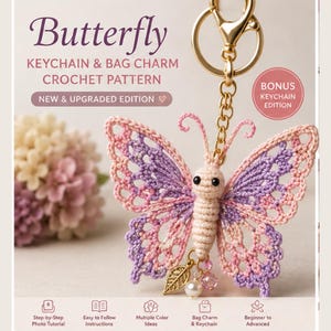 Crochet Butterfly Pattern PDF, Butterfly Keychain Crochet Pattern, Butterfly Bag Charm Pattern, Irish Lace Butterfly, Digital Download
