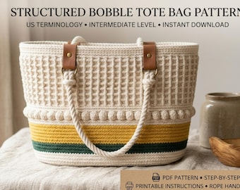 Eenvoudig haakpatroon voor een draagtas, moderne boho-haaktutorial, beginnersvriendelijk patroon voor een draagtas, schoudertas van katoentouw, PDF-download