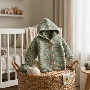 Premium Baby Crochet Cardigan Pattern, Hooded Infant Sweater Crochet Pattern PDF, Easy Beginner Crochet Pattern, 5 Sizes 0-24 Months