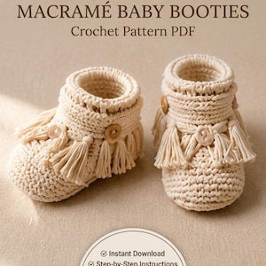 Crochet Baby Booties Pattern PDF, Macrame Baby Booties Pattern, Baby Shoes Crochet Pattern, Instant Download, DIY Baby Gift