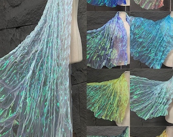 Tela de organza plisada iridiscente con degradado brillante de 1,45 metros de ancho para hacer vestidos, faldas, camisas, pantalones, chaquetas, material de ropa V37G46P240917P