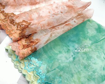 5 meters/lot 22cm 8.66 inches wide orange/green floral mesh gauze fabric embroidery lingerie diy skirt shirt lace trim ribbon C42F63M230325C
