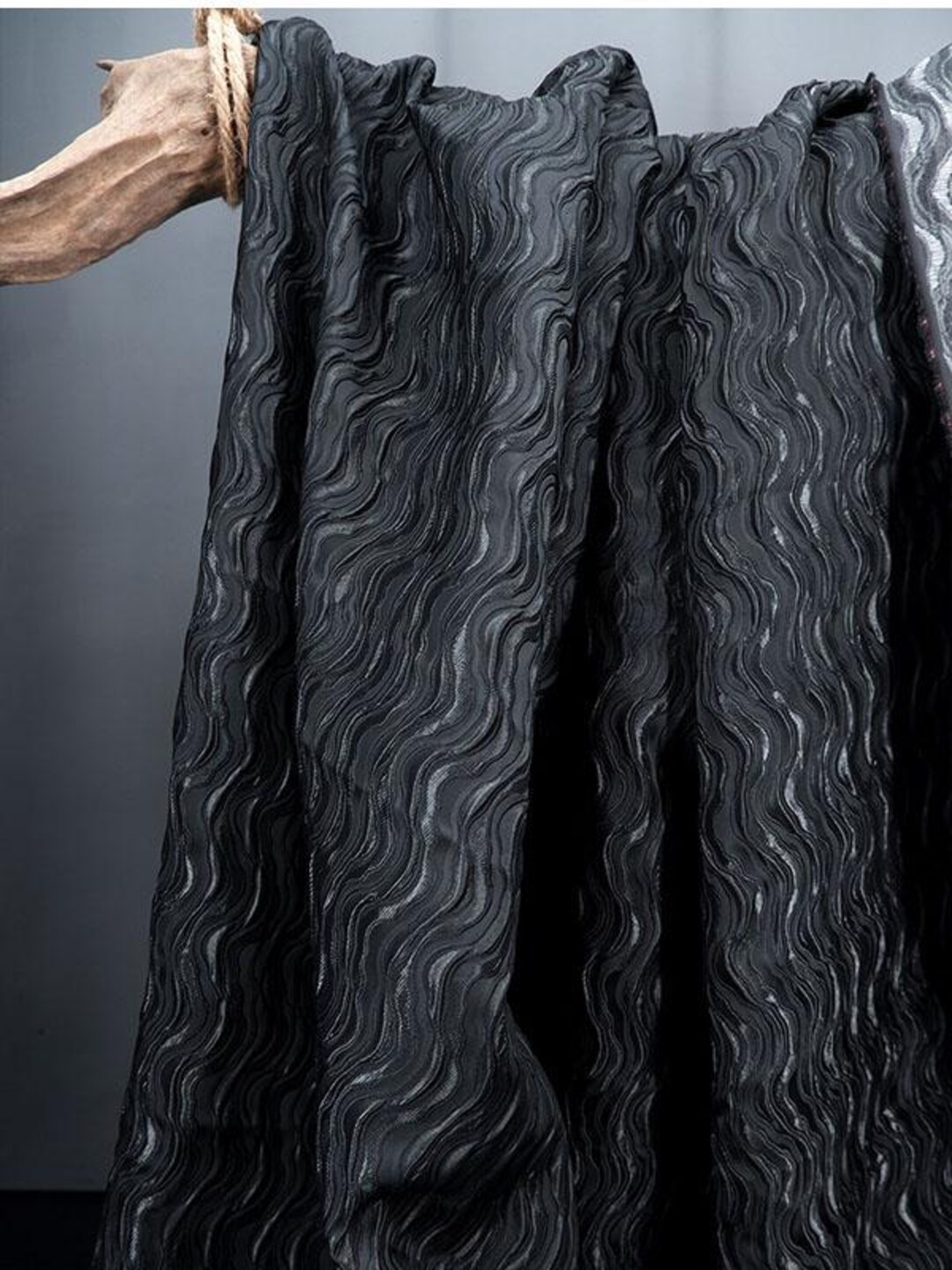 Clothes Ripple 1.5 Meters Wide Black Water Ripple Irregular Texture Jacquard Fabric ...