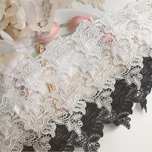 3 jardas 8 cm 3,14" de largura preto/marfim/bege floral rosa tecido bordado criança boneca saia vestido camisa debrum renda guarnição fita C19U21K241114V